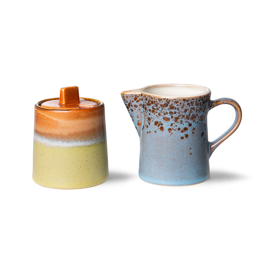 HK Living 70s Ceramics Milk Jug & Sugar Bowl - Berry & Peat