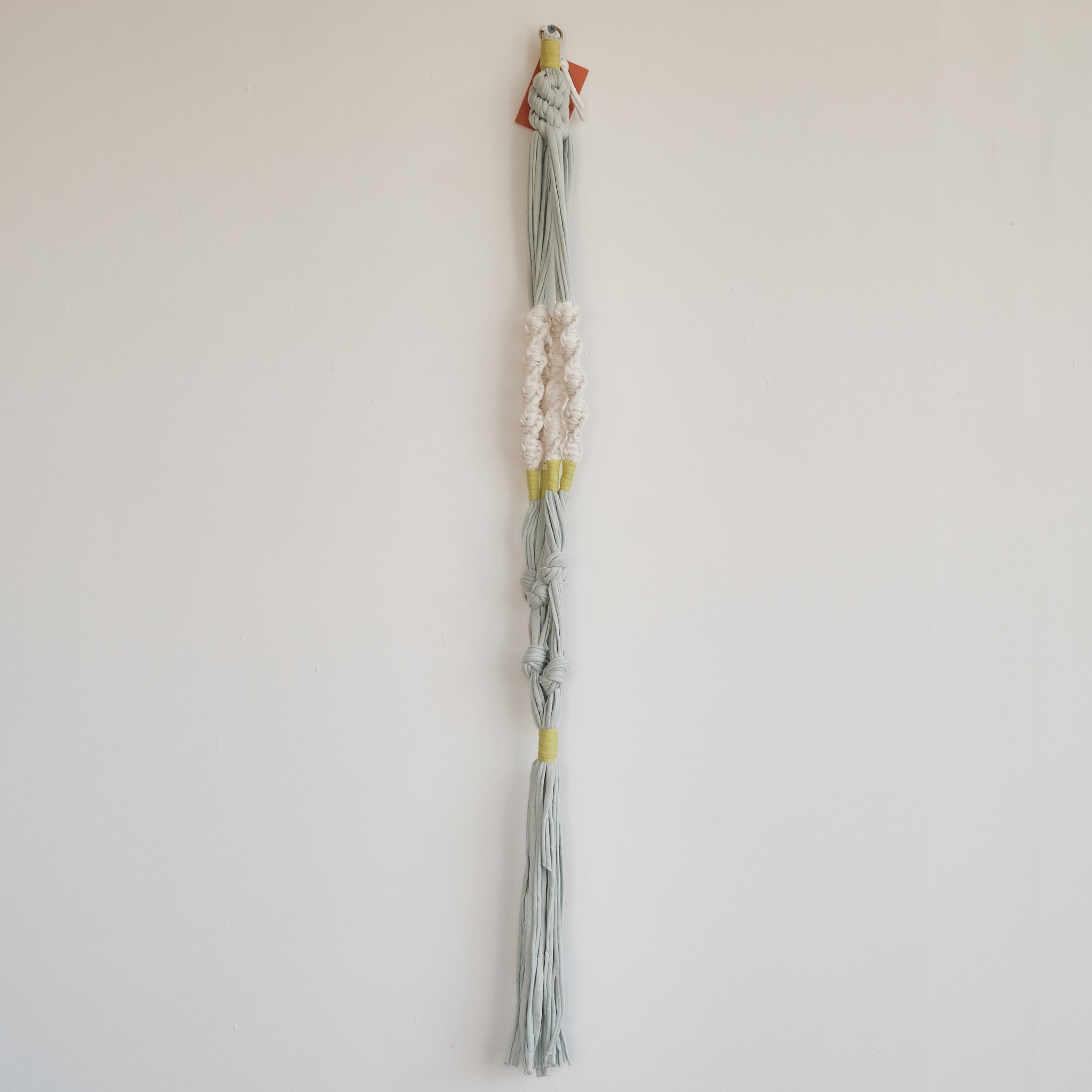 Sarora Knots Recycled Cotton Plant Hanger - Long in Mint, White & Yellow