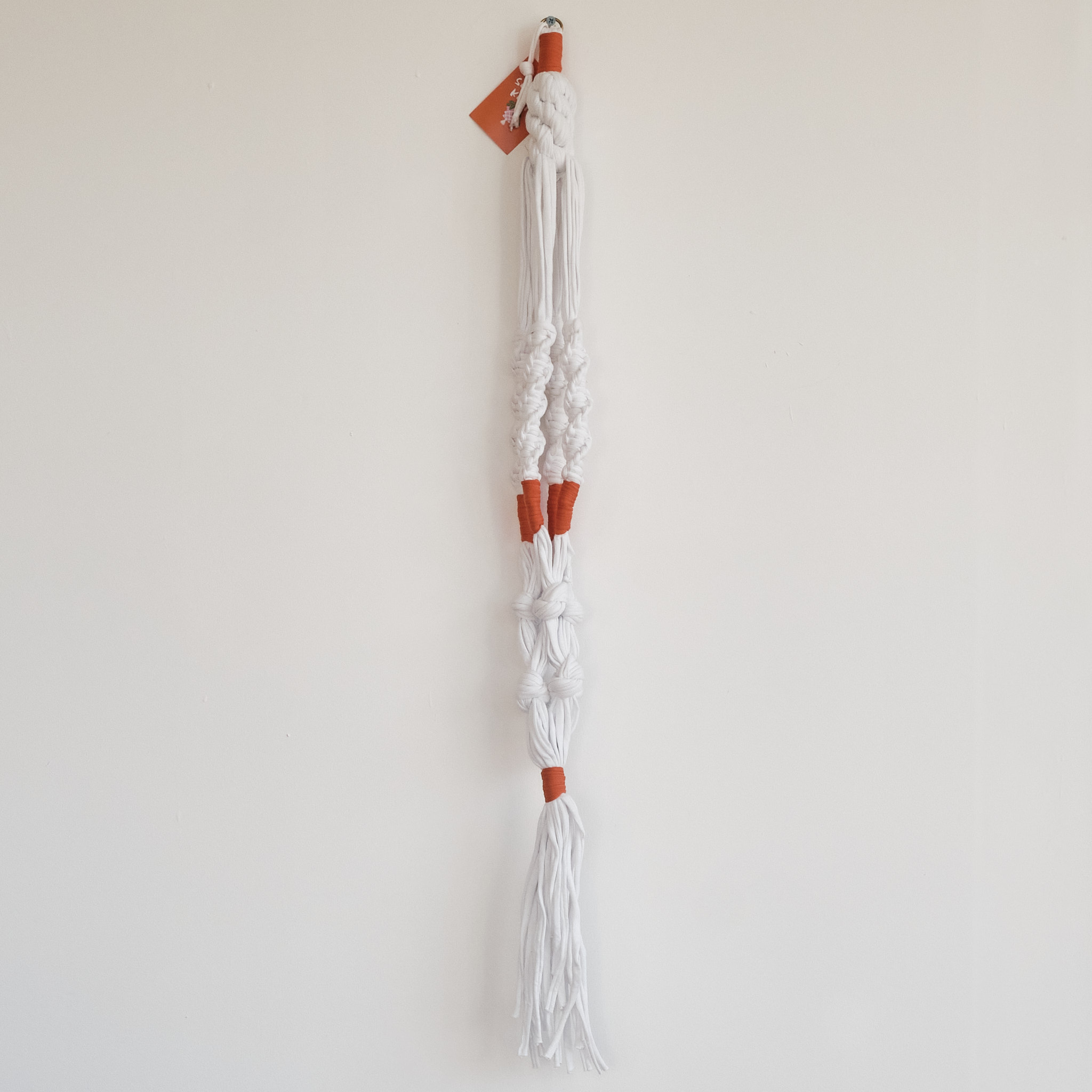 Sarora Knots Recycled Cotton Plant Hanger - Long in White & Bold Orange