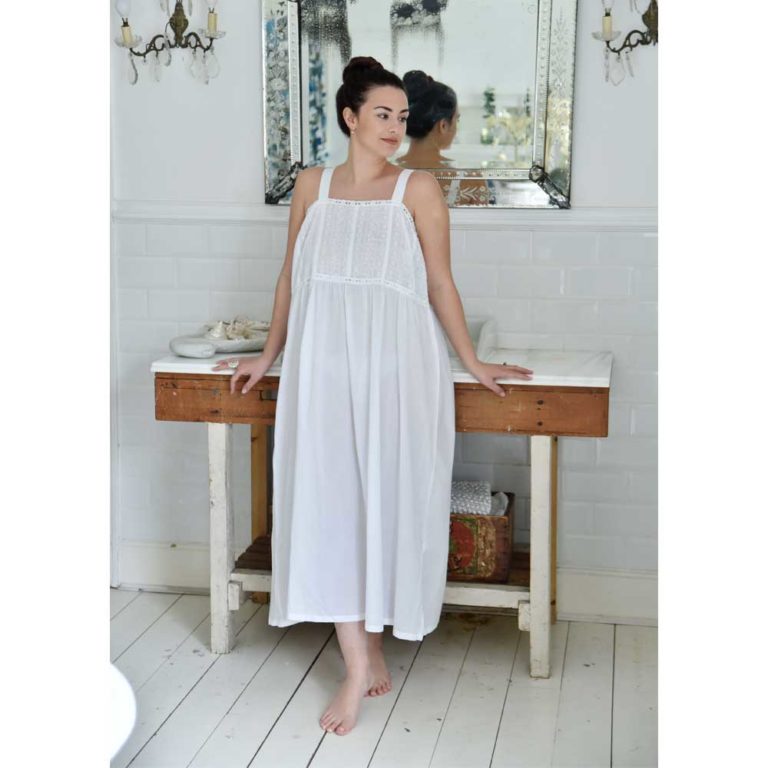 Ladies White Strapped Nightdress With Embroidered Bust 'Chloe&amp;#x27 CH9067
