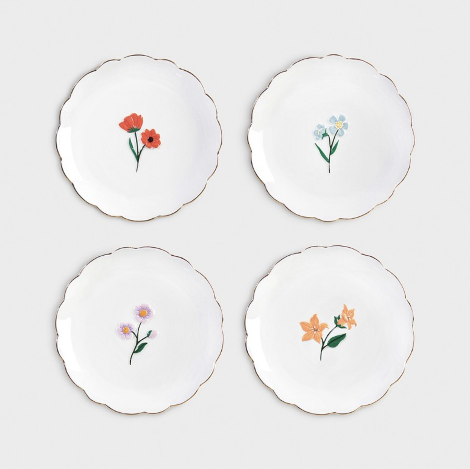 &klevering Hand Painted Set Of Four Flower Plates