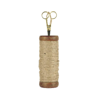 Wooden Spool W/Jute String and Scissors Unique