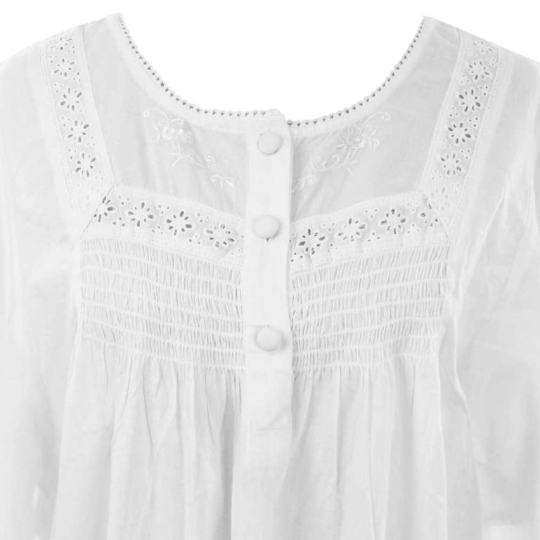 Ladies White Smocked Nightdress With Embroidery 'Serenity&amp;#x27 CH8723