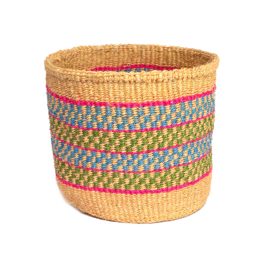 Kenyan Sisal Basket Bubblegum Ribbons No276