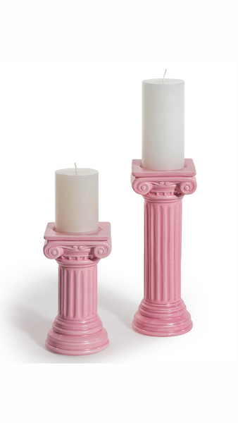 Large Matt Pink Column Candle Holder