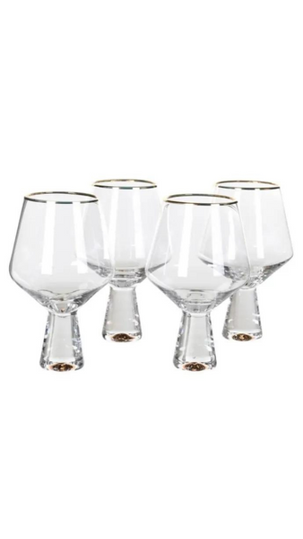 Set Of 2 Gold Rim Wine Glasses