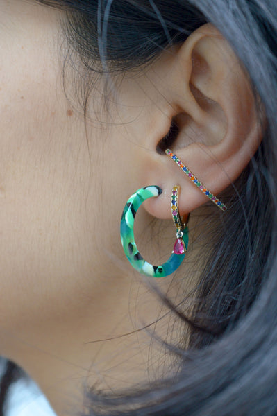 B.M.L Isla Tiny Resin Hoop Green Earrings