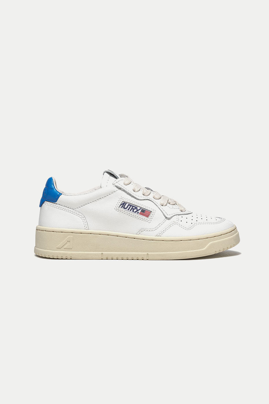 Autry 01 White Blue Low Leather Mens Trainers