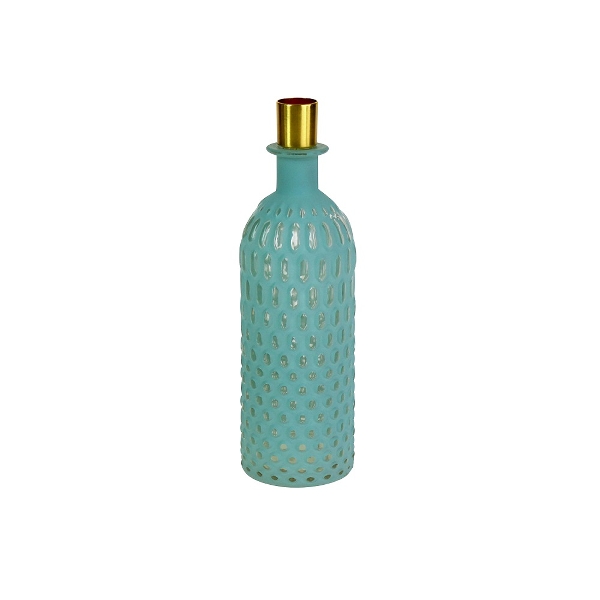 Short Turquoise Blue Glass Bottle Candle Holder