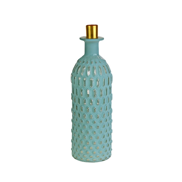 &Quirky Tall Turquoise Blue Glass Bottle Candle Holder