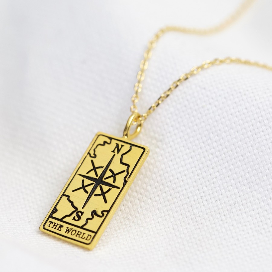 Lisa Angel Gold The World Tarot Card Pendant Necklace