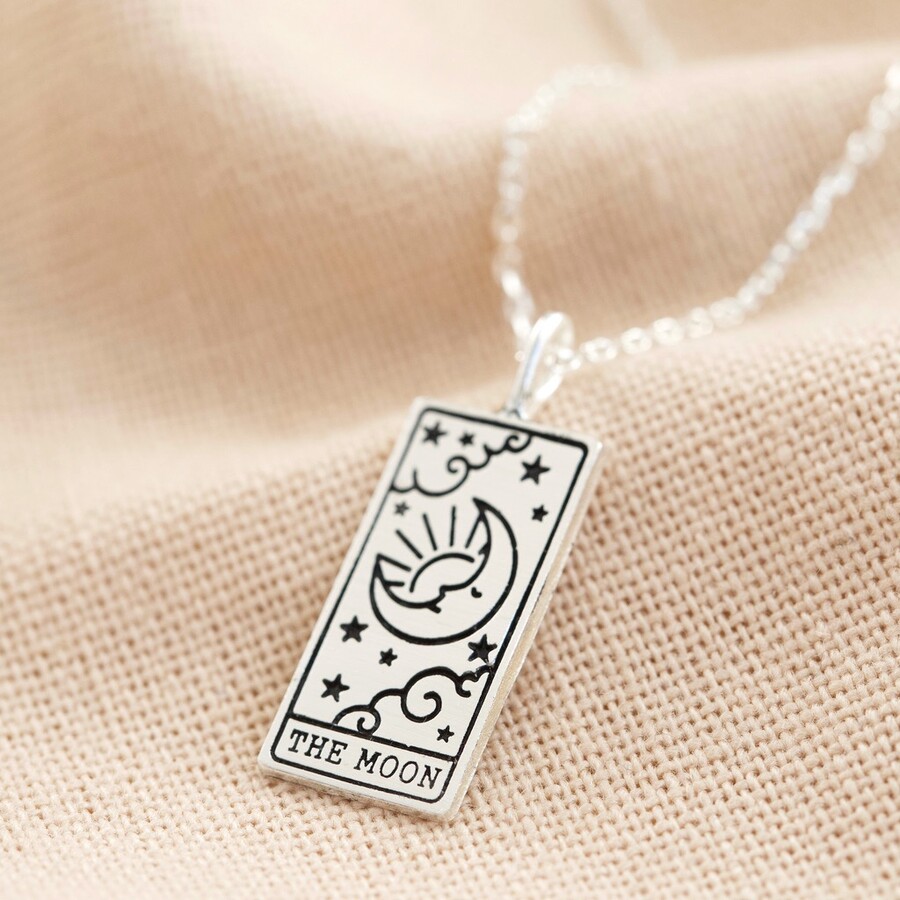 Lisa Angel Silver The Moon Tarot Card Pendant Necklace