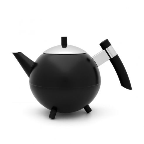 Bredemeijer Holland Bredemeijer Teapot Double Wall Duet Design Meteor 1.2l In Matt Black With Chrome Lid  &  Black Fittings