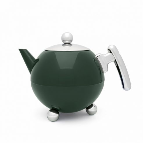 Bredemeijer Holland Bredemeijer Teapot Double Wall Bella Ronde Design 1.2l In Dark Green With Chrome Fittings