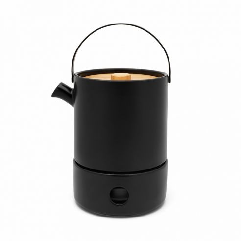 Bredemeijer Holland Bredemeijer Tea Set Umea Design Stoneware Teapot 1.2l With Warmer In Black With Bamboo Lid