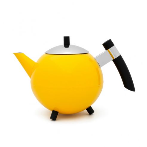 Bredemeijer Holland Bredemeijer Teapot Double Wall Duet Design Meteor 1.2l In Ochre Yellow With Chrome Lid  &  Black Fittings
