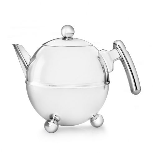 Bredemeijer Holland Bredemeijer Teapot Double Wall Bella Ronde Design 1.5l In Polished Steel Finish With Chrome Fittings