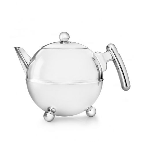 Bredemeijer Holland Bredemeijer Teapot Double Wall Bella Ronde Design 1.2l In Polished Steel Finish With Chrome Fittings