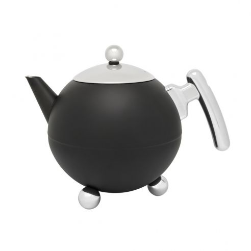 Bredemeijer Holland Bredemeijer Teapot Double Wall Bella Ronde Design 1.2l In Matt Black With Chrome Fittings