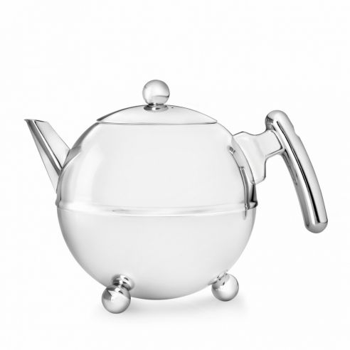 Bredemeijer Holland Teapot Double Wall Bella Ronde Design 0.75l In Polished Steel Finish with Chrome Fittings