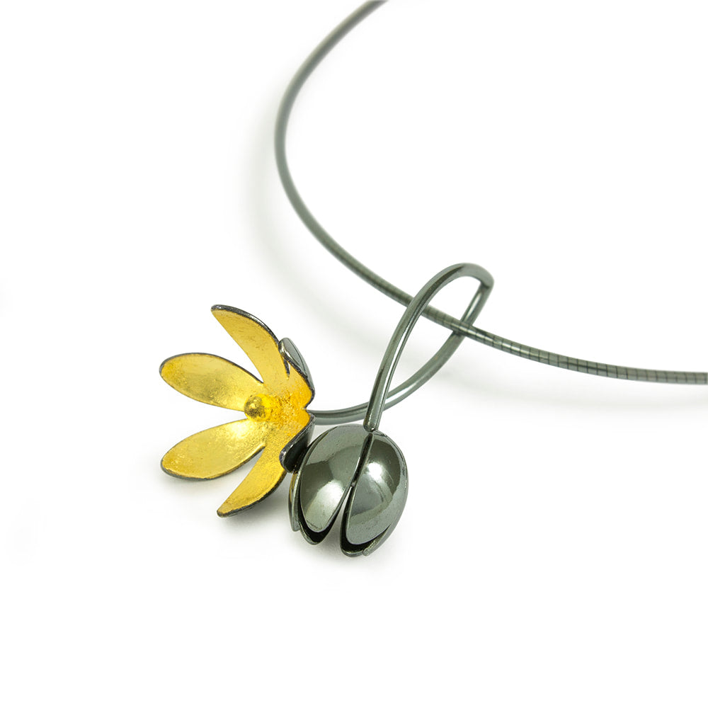 Gabriella Casemore Gold Inlaid Silver Flower and Bud Pendant