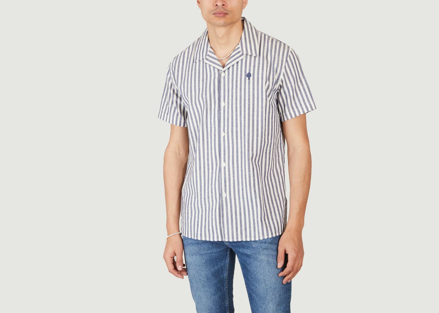 Vimy Organic Cotton Striped Short Sleeve Shirt