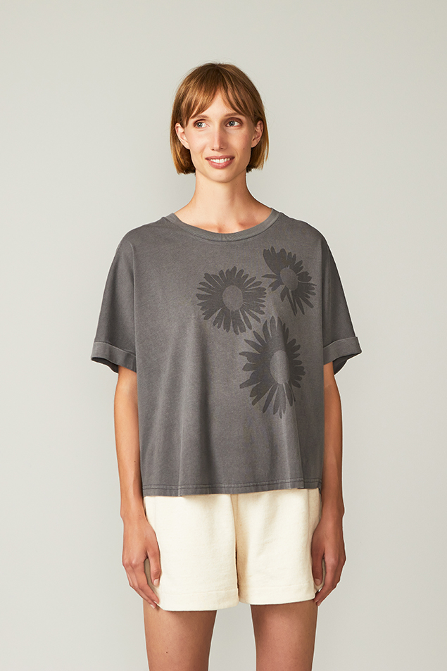 Paala 440702 Daisies T-Shirt Garment Dyed Anthracite