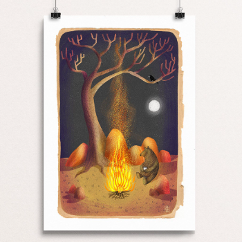 Jago Illustration Campfire Bear A4 Print