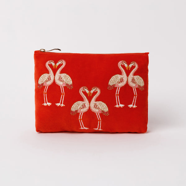 Elizabeth Scarlett Velvet Makeup Bag - Flamingo/Red