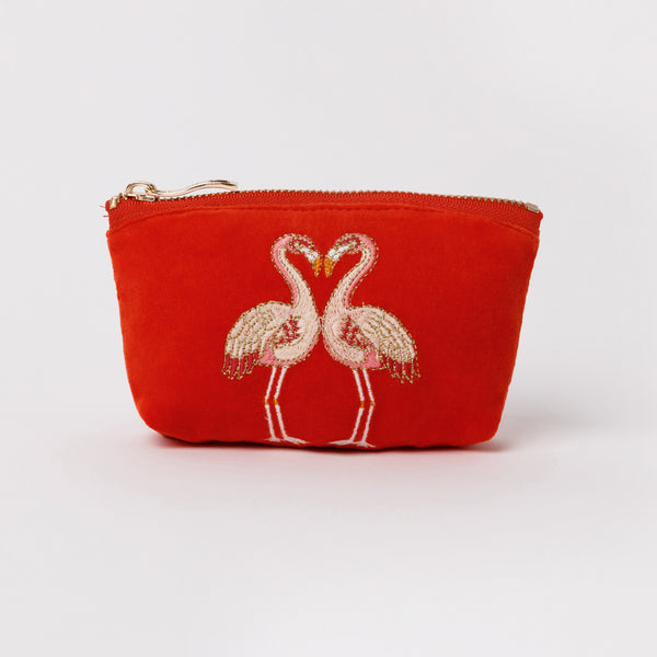 Velvet Coin Purse - Flamingo/Red