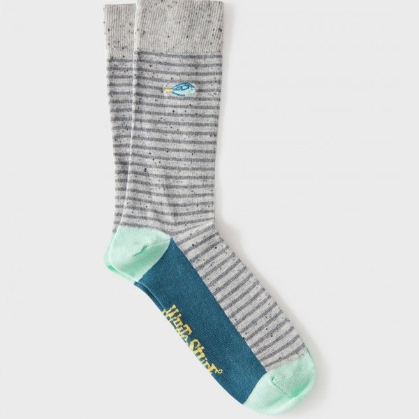 Fish Embroidered Nep Sock - Grey Multi