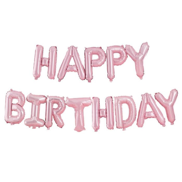 Gingerray Matte Pink Happy Birthday Bunting Balloons