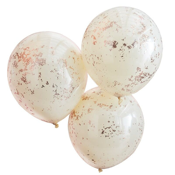 Gingerray Double Layered Cream And Rose Gold Confetti Balloons