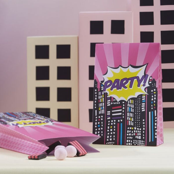 Ginger Ray Pink Party Bags - Pop Art Superhero Party