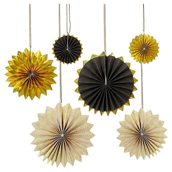 Meri Meri Black And Gold Pinwheel Decorations