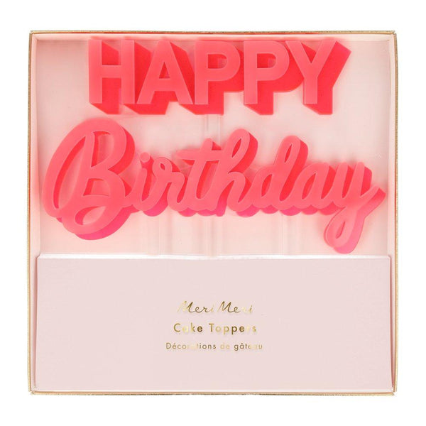 Meri Meri Happy Birthday Pink Acrylic Toppers Set Of 2