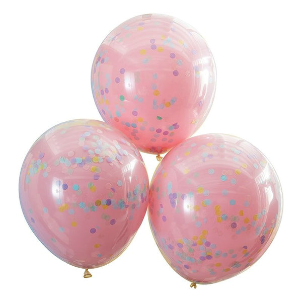 Gingerray Double Layered Pink And Pastel Rainbow Confetti Balloons