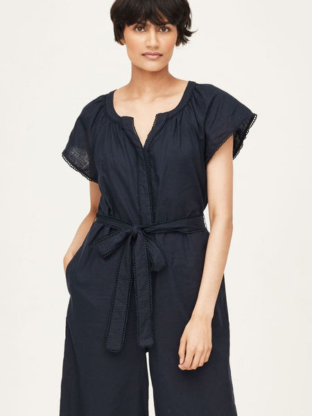 Yola Hemp Frill Jumpsuit - Navy