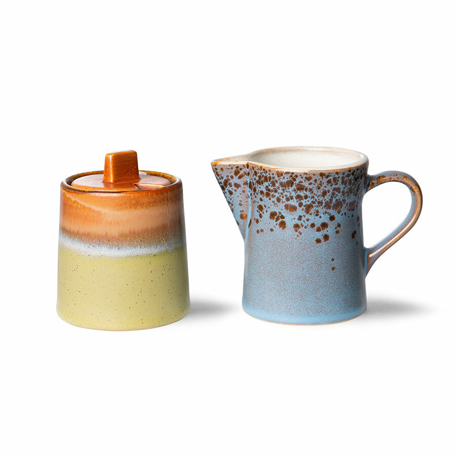 HK Living 70s Ceramics: Milk Jug & Sugar Pot, Berry/Peat