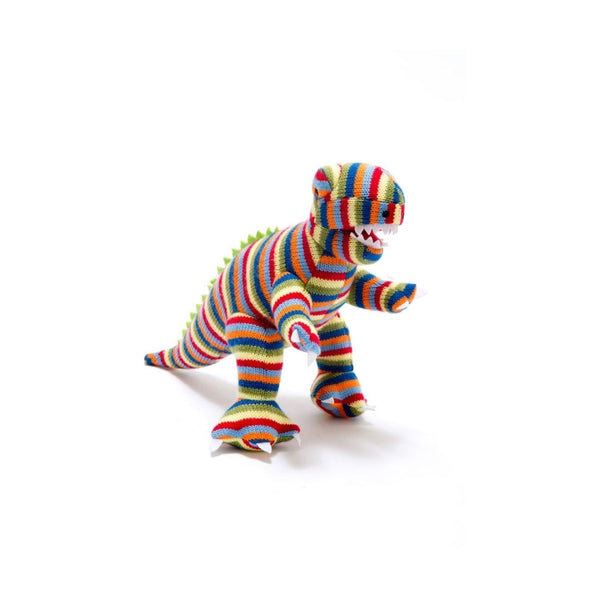 Best Years Knitted Stripey T-Rex Rattle