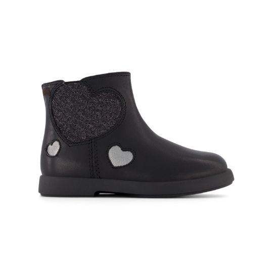 Black Duet With Silver Hearts Leather Boots