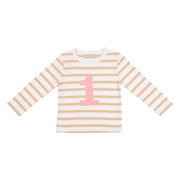 Bob and Blossom Biscuit & White Breton Striped Pink Number 1 T-Shirt