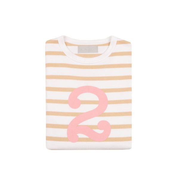 Biscuit & White Breton Striped Pink Number 2 T-Shirt