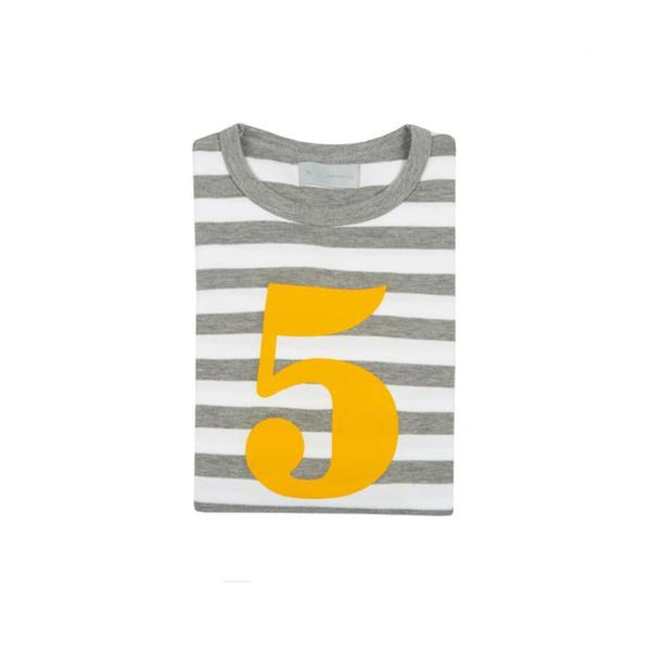 Grey Marl & White Breton Striped Mustard Number 5 T-Shirt