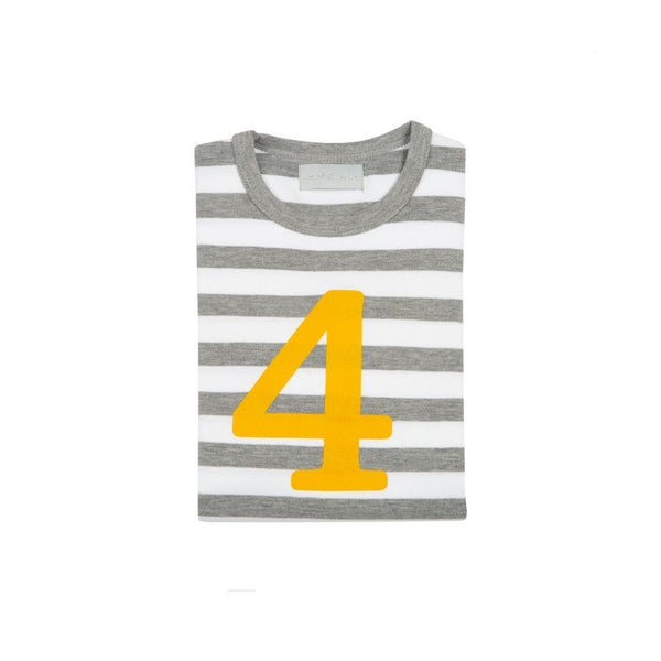 Grey Marl & White Breton Striped Mustard Number 4 T-Shirt