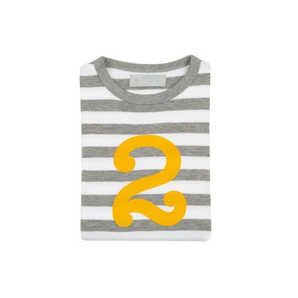 Grey Marl & White Breton Striped Mustard Number 2 T-Shirt