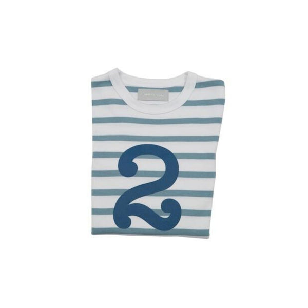 Ocean Blue & White Breton Striped Blue Number 2 T-Shirt