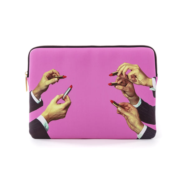 Seletti Custodia Laptop In Pu Stampato Lipsticks Pink Cm 34.5x25x2