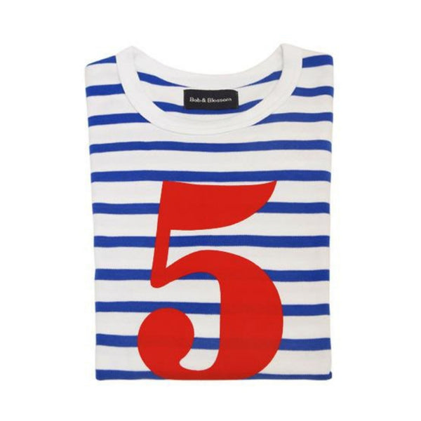 Bob and Blossom French Blue & Cream White Stripe Number 5 T-Shirt