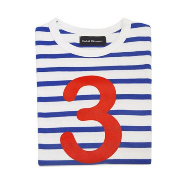 Bob and Blossom French Blue & Cream White Stripe Number 3 T-Shirt